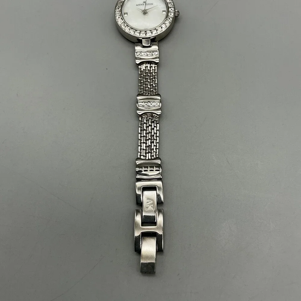 Anne Klein Womens Watch 26mm MOP Dial Silver Tone Crystals New Battery 7.25